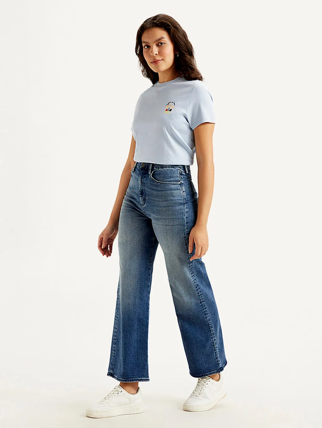 Women's High Rise Flared Blue Jeans