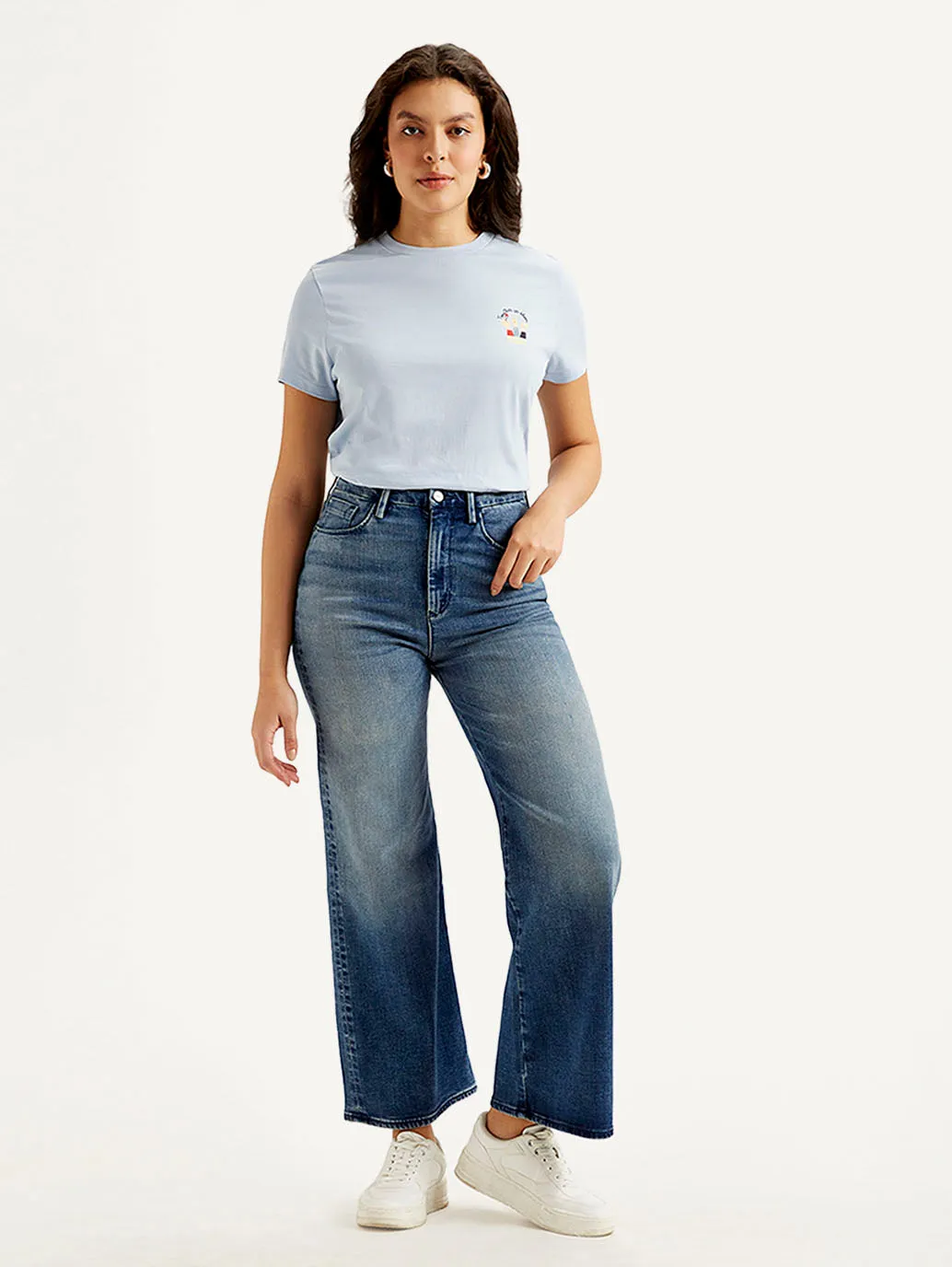 Women's High Rise Flared Blue Jeans