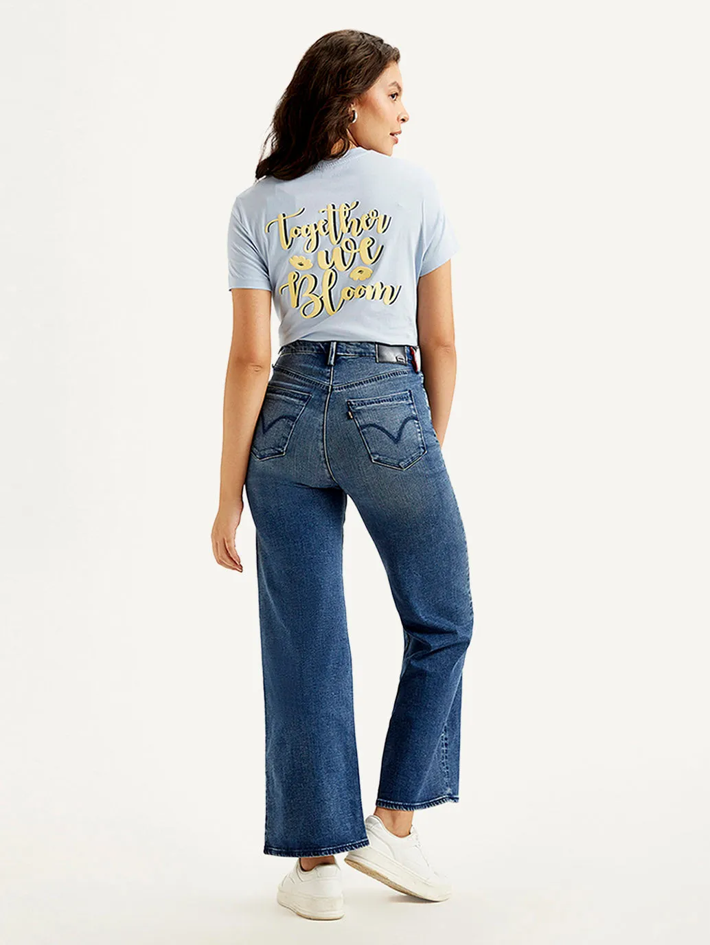Women's High Rise Flared Blue Jeans