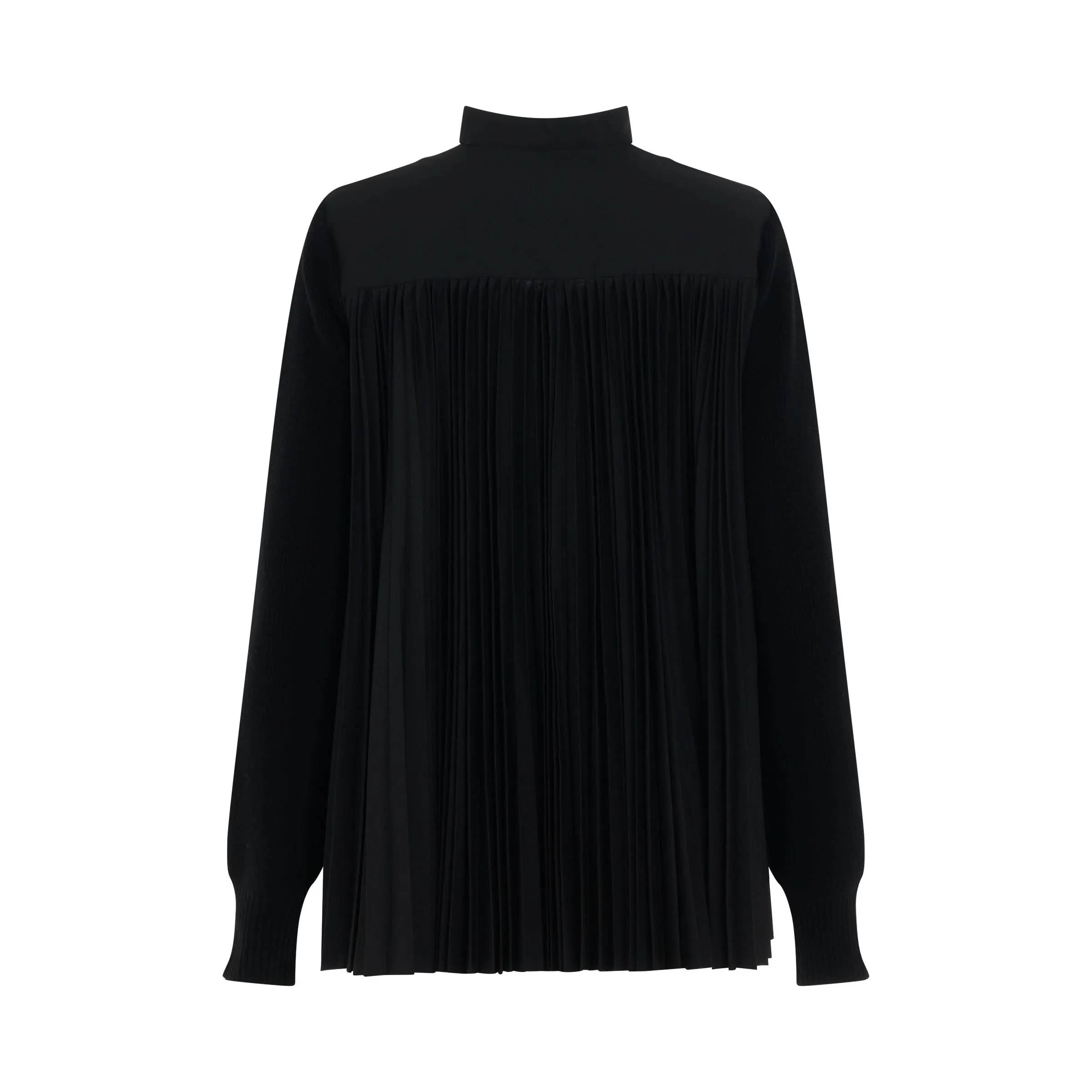 Wool Knit Pleated Cardigan in Black