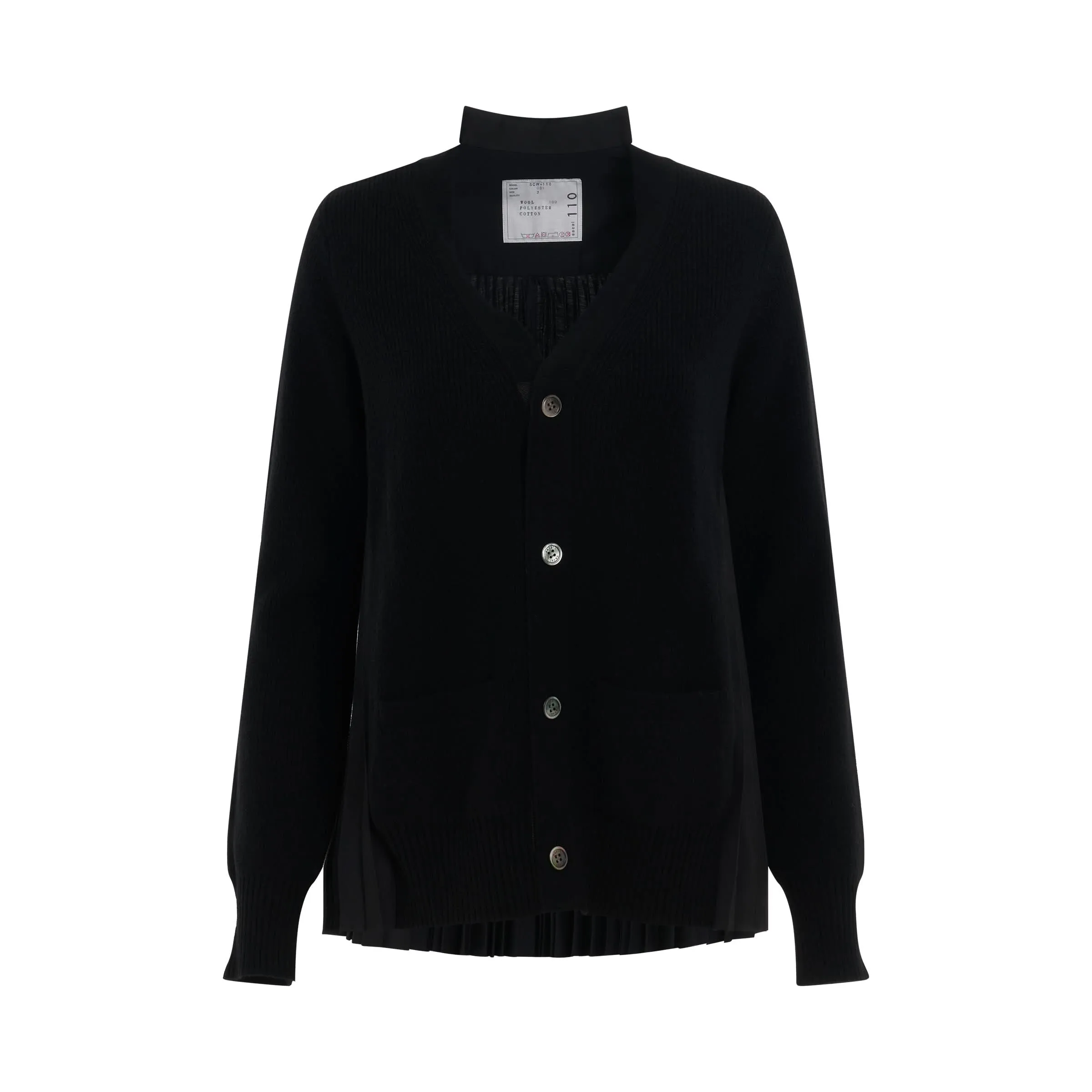 Wool Knit Pleated Cardigan in Black
