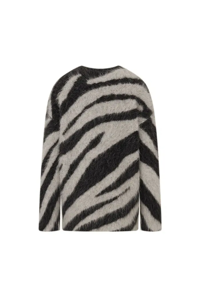 Zebra Modern Zebra Jacquard Cardigan in Washed Alpaca Knit