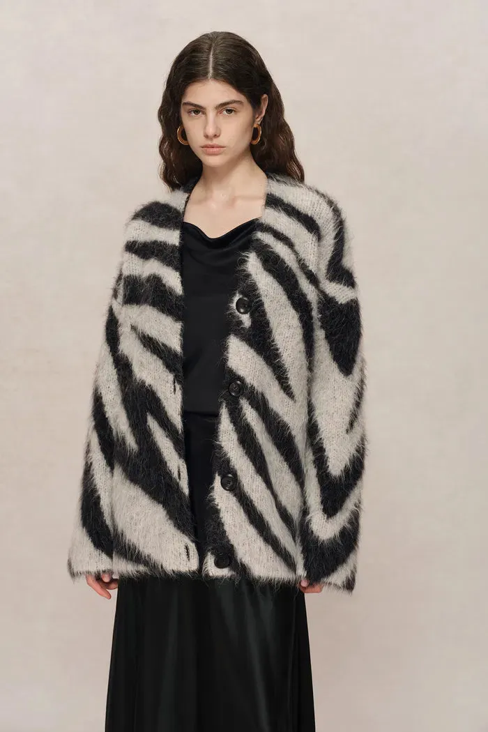 Zebra Modern Zebra Jacquard Cardigan in Washed Alpaca Knit