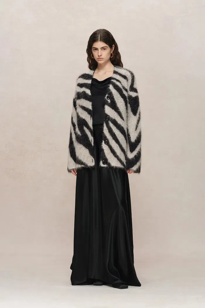 Zebra Modern Zebra Jacquard Cardigan in Washed Alpaca Knit