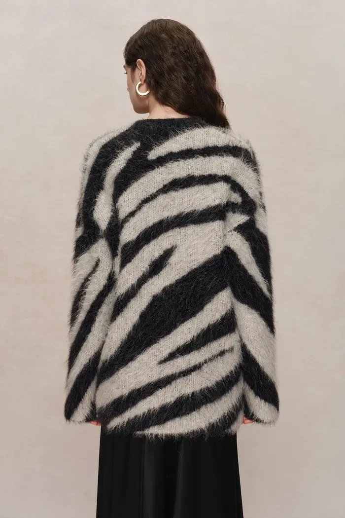 Zebra Modern Zebra Jacquard Cardigan in Washed Alpaca Knit