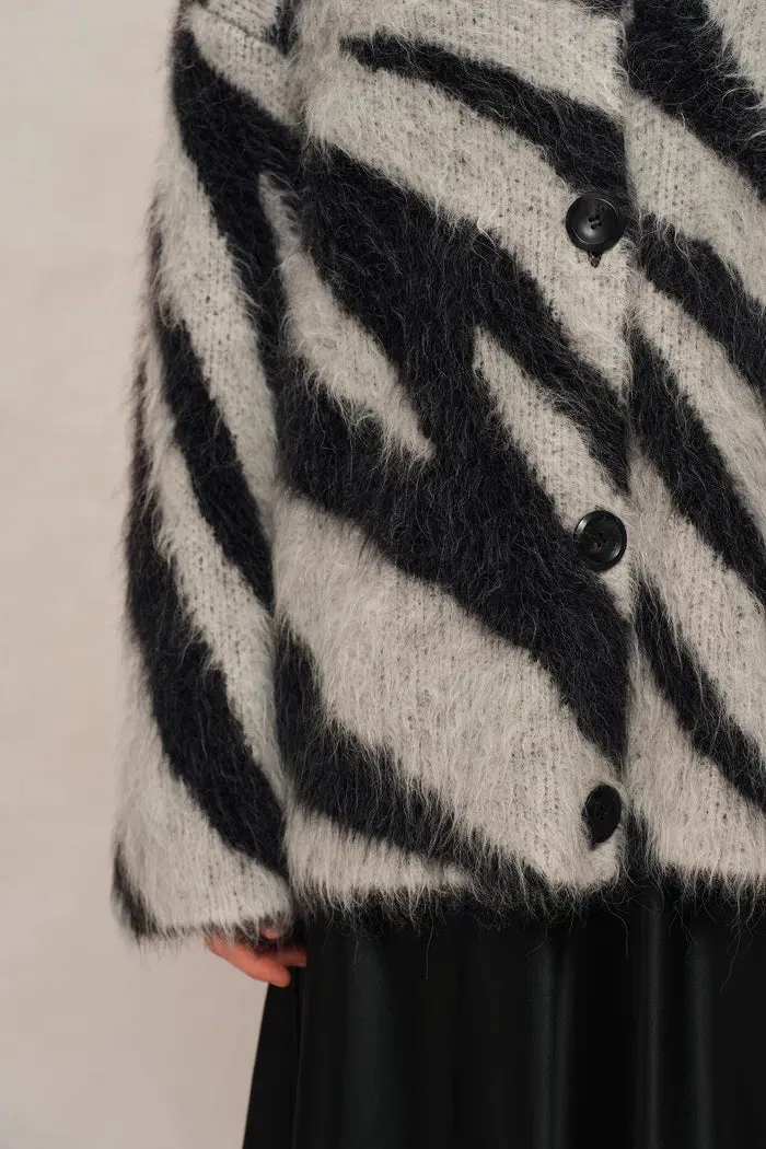 Zebra Modern Zebra Jacquard Cardigan in Washed Alpaca Knit